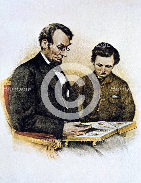 Abraham Lincoln and his son Tad, 9 February 1864. Artist: Unknown