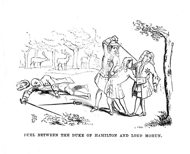 'Duel Between The Duke of Hamilton and Lord Mohun', c1870. Artist: Unknown.