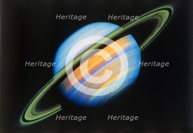 Saturn from 27 million miles, seen from Voyager 2 spacecraft. Creator: NASA.