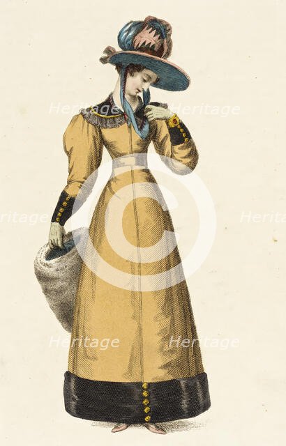 Fashion Plate (Promenade Dress), 1828. Creator: Rudolph Ackermann.