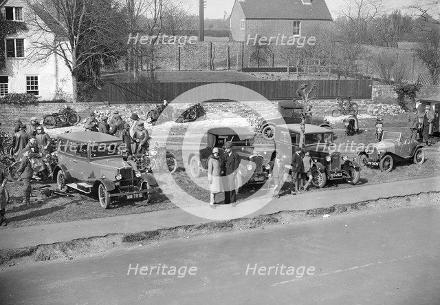 The Surbiton Motor Club Grand Cup, the Talbot Hotel, Ripley, Surrey, 1929. Artist: Bill Brunell.