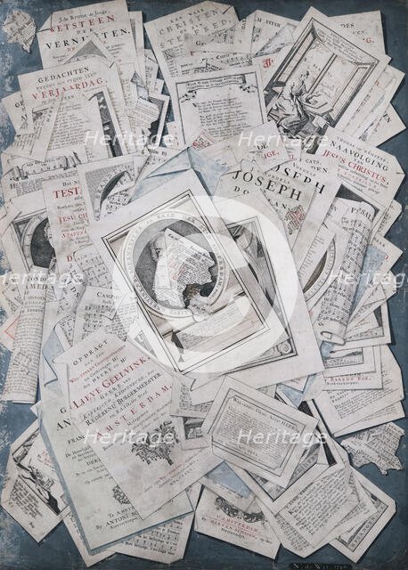 Trompe l'oeil. Prints and book tear-outs  , 1740. Creator: Wit, Nicolaas de (active ca 1740).