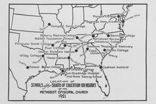 Location of schools of the Board of Education for Negroes of the Methodist Episcopal..., 1921, 1922. Creator: Unknown.