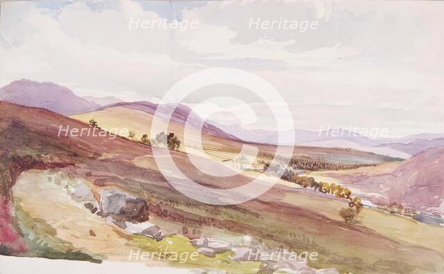 Landscape of Mountains and Cottage in Distance, c1840s. Creator: John Phillip.
