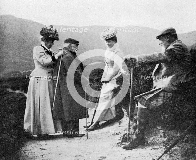 King Edward VII (1841-1910), Princess Mary, Lady Katherine Coke and Captain Welsh, 1908.Artist: Queen Alexandra