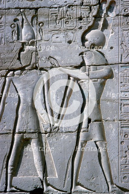 Relief of Amun-Ra giving life to Rameses II, Temple of Rameses II, Luxor, Egypt, c1250 BC. Artist: Unknown