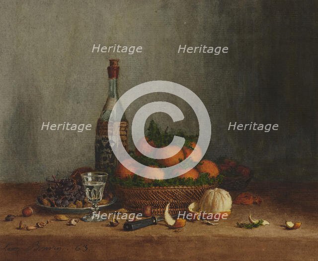 Still Life with Basket of Oranges, 1863. Creator: Leon Bonvin.