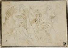 Sketches of Two Male Heads in Profile to Right, n.d. Creator: Unknown.