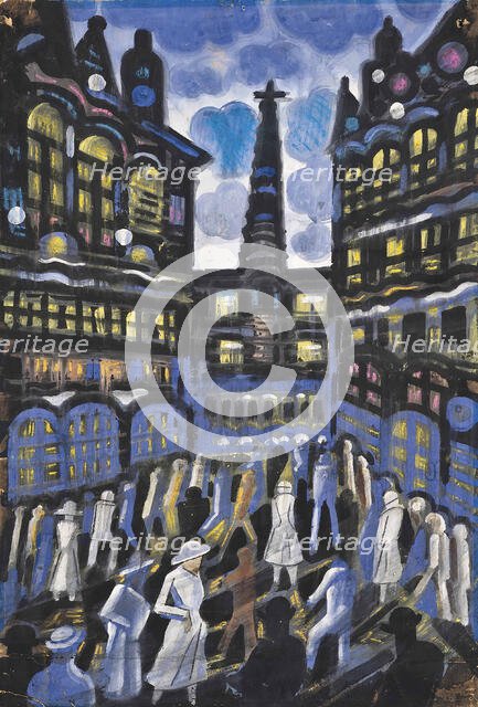 Crowded street at night, c1942. Creator: Scheiber, Hugo (1873-1950).