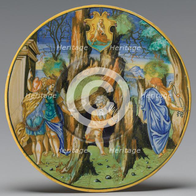 Plate with Amphiaraus and Eriphyle (from the Hercules Service), 1532. Creator:  Francesco Xanto Avelli.