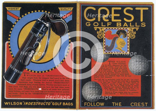Advertisement for Wilson 'Crest' golf balls, and golf bags, c1930s. Artist: Unknown