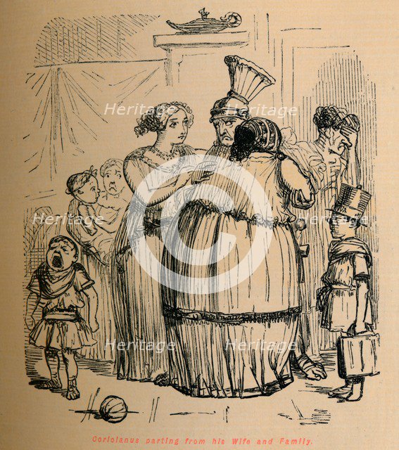 'Coriolanus parting from his Wife and Family', 1852. Artist: John Leech.