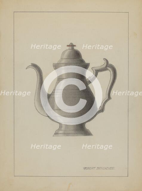 Pewter Coffee Pot, 1935/1942. Creator: Robert Brigadier.
