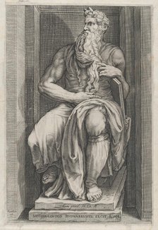 Speculum Romanae Magnificentiae: Moses after the sculpture by Michelangelo, 16th c..., 16th century. Creator: Jacob Matham.