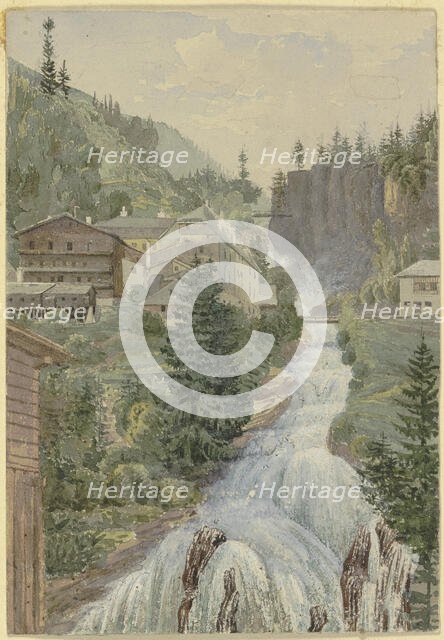 Alpine brook with houses, 19th century. Creator: Georg von Krieg.