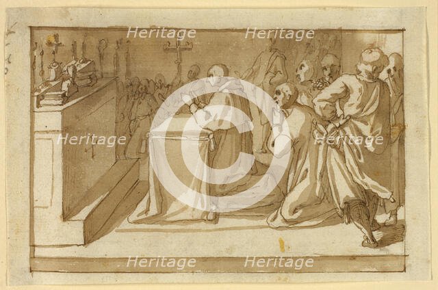 Saint Charles Borromeo Venerating the Relics, c.1604. Creator: Workshop of Cesare Nebbia Italian, 1536-1614.