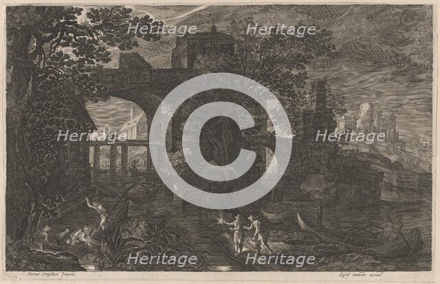 Night Fishing near Fortified Bridges, 1600/1615. Creators: Aegidius Sadeler II, Pieter Stevens.