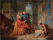Dante visits Giotto in the Scrovegni Chapel, ca 1865. Creator: Toniolo, Leopoldo (1833-1908).