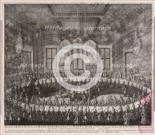 The Wedding Feast of Peter I and Catherine in the Winter Palace in St. Petersburg on February 19, 1712, 1712. Artist: Zubov, Alexei Fyodorovich (1682-after 1750)