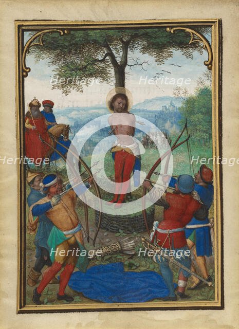 The Martyrdom of Saint Sebastian; Munich-Montserrat Hours, about 1535-1540. Creator: Simon Bening.