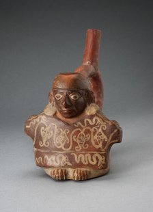 Stirrup Spout Vessel Depicting Man Holding Decorated Textile, 100 B.C./A.D. 500. Creator: Unknown.