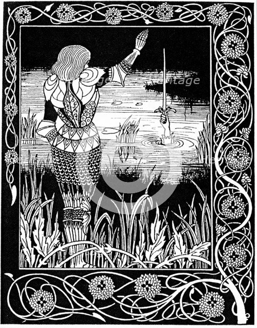 Excalibur being reclaimed by the Lady of the Lake, 1893. Artist: Aubrey Beardsley