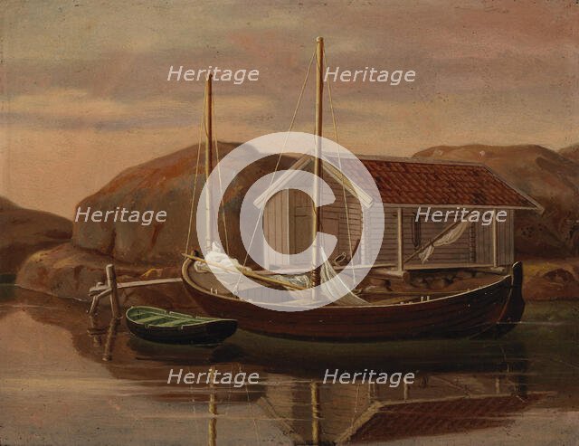 Quay and Boat Shed, 1850. Creator: Wilhelm von Wright.