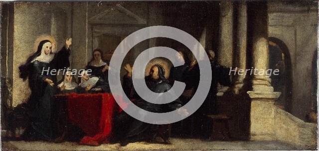 Sainte Scolastique obtenant du ciel une pluie accompagnée de tonnerre pour empêcher saint..., c1706. Creator: Louis Galloche.