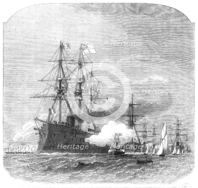 The International Naval Festival at Portsmouth:...the Solferino saluting the English flag, 1865. Creator: Smyth.