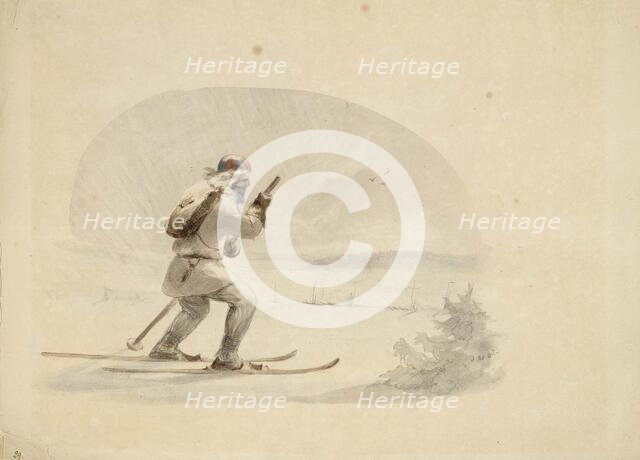 Laplander Skiing, 1850-1855. Creator: Karl Anders Ekman.