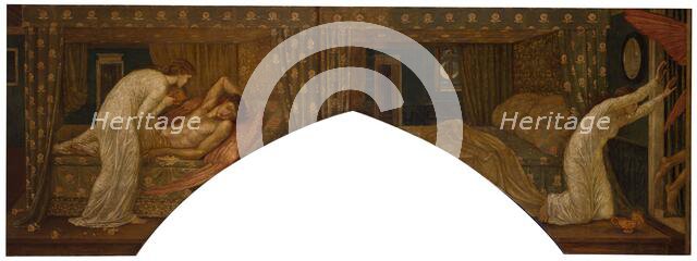 Cupid and Psyche - Palace Green Murals - Psyche holding the Lamp gazes on the Face..., 1881. Creator: Walter Crane.