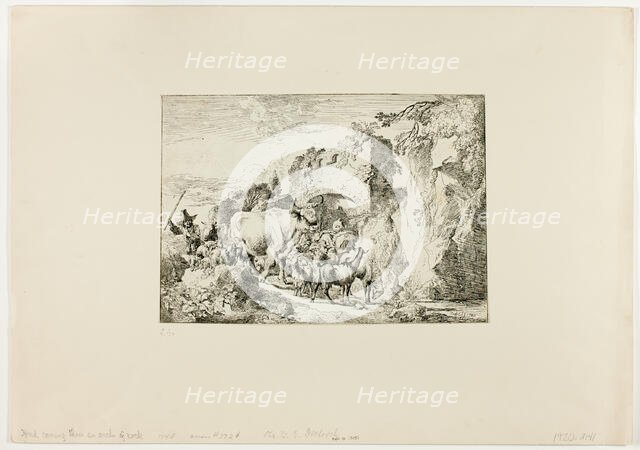 Herd Coming through an Arch of Rock, 1740. Creator: Christian Wilhelm Ernst Dietrich.