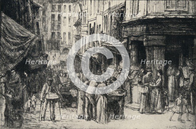 'The Crowd, Rue Mouffetard', 1915. Artist: Charles Heyman.