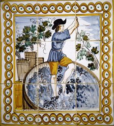 Pressing wine, azulejo (ceramic tile), Catalonia, Spain, 2002. Creator: Unknown.