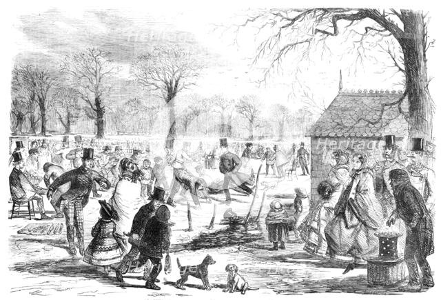 Skating in Hyde-Park - drawn by John Leech, 1857. Creator: Joseph Swain.
