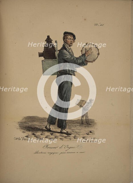 Organ player. From the Series "Cris de Paris" (The Cries of Paris), 1815. Creator: Vernet, Carle (1758-1836).