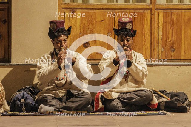 Traditional music, surna, oboe, Leh, Ladakh, India, 2023. Creator: Peter Thompson.