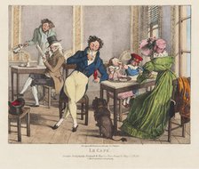 In the cafe. From: Twenty four subjects exhibiting the costume of Paris, 1822. Creator: Chalon; John James (1778-1854).