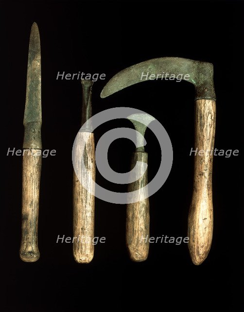 Bronze Age tools, with modern handles. Artist: Unknown