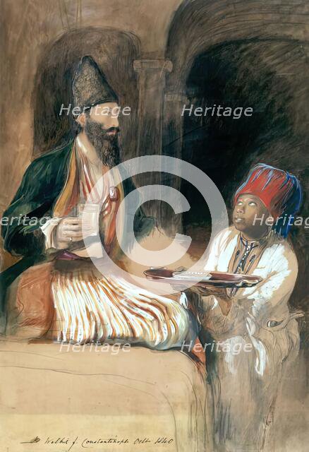 Slave bringing Sherbet to a Persian Prince (Halicoo Mirza), 1840. Creator: David Wilkie.
