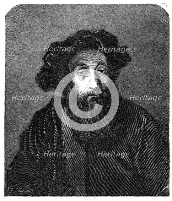 A Jewish Rabbi, by Rembrandt, in the National Gallery, 1844. Creator: Unknown.