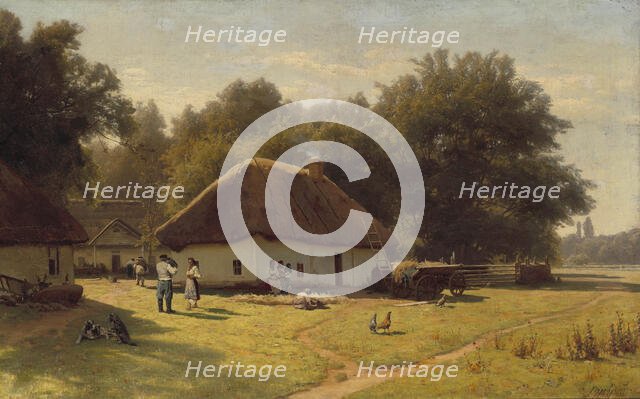Landscape with peasants at a farmer's house on the outskirts of a forest, 2nd Half of the 19th cen. Creator: Orlovsky, Vladimir Donatovich (1842-1914).