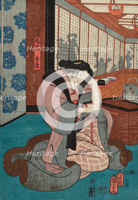 Bando Shuka I as Hashimotoya Shiraito , 1852. Creator: Kuniyoshi, Utagawa (Ichiyusai) (1797-1861).