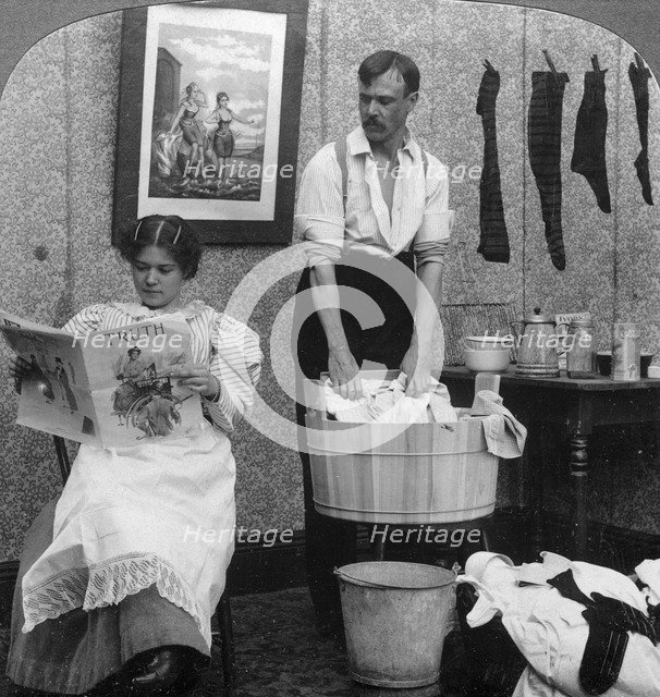 'The New Woman, Wash Day'.Artist: American Stereoscopic Company