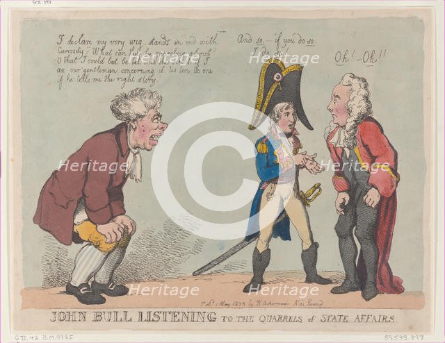 John Bull Listening to the Quarrels of State Affairs, May 1, 1803., May 1, 1803. Creator: Thomas Rowlandson.