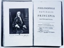 Portrait of Isaac Newton in an edition of his book 'Mathematical Principles of Natural Philosophy…