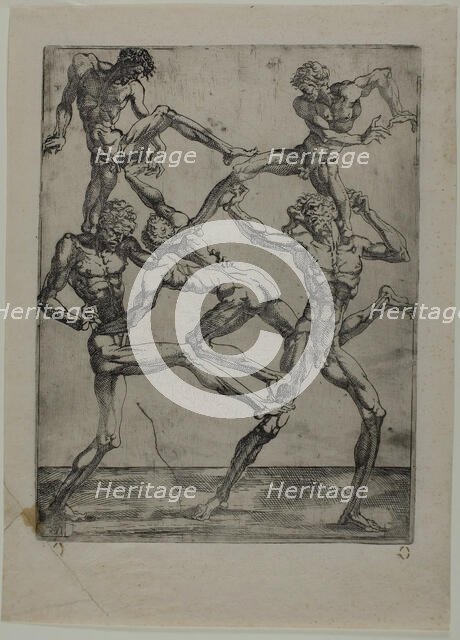 Pyramid of Five Men, c. 1543. Creator: Juste de Juste.