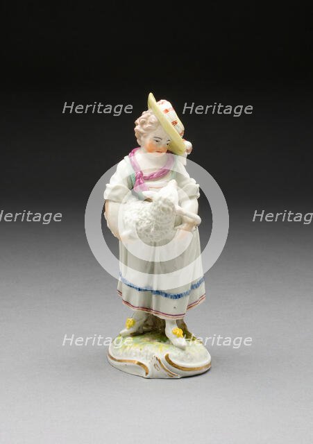 Shepherd Girl Holding Sheep, Frankenthal, c. 1770. Creator: Frankenthal Porcelain Factory.