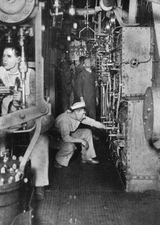 A warship's boiler room, First World War, 1914-1918, (c1920). Artist: Unknown