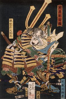 Musashibo Benkei Fighting Nenoi Oyata, 1865. Creator: Tsukioka Yoshitoshi.